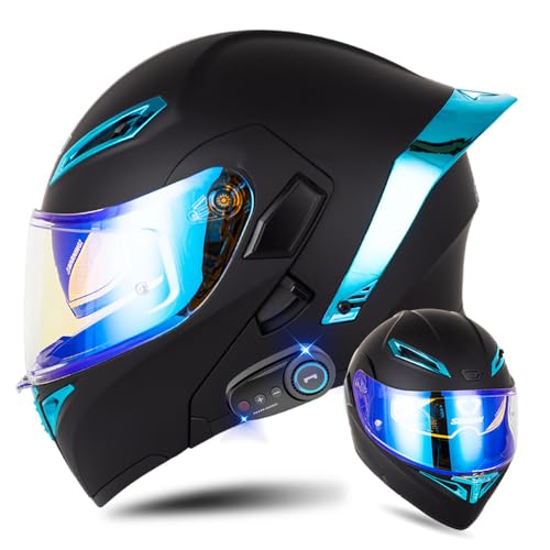 Bluetooth Modular Motorcycle Helmet with Tail DOT/ECE Approved Flip Up Front Helmets Dual Anti-Fog Visors Full Face Helmet Built-in Mp3 Integrated for Adults Men Women 55-64CM (Small, R) - color: R, size: Small