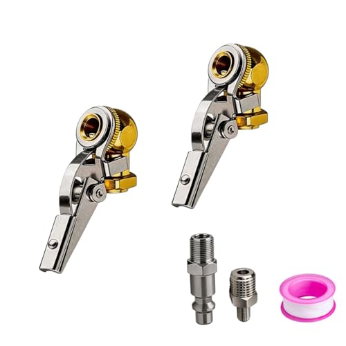 2 Pack Lock On Air Chuck, Heavy Duty Open Flow Ball Tire Chuck with 1/4" NPT (m) to 8V1 Adapter and Quick Plug, for Inflator Gauge, Air Pump, Air Compressor