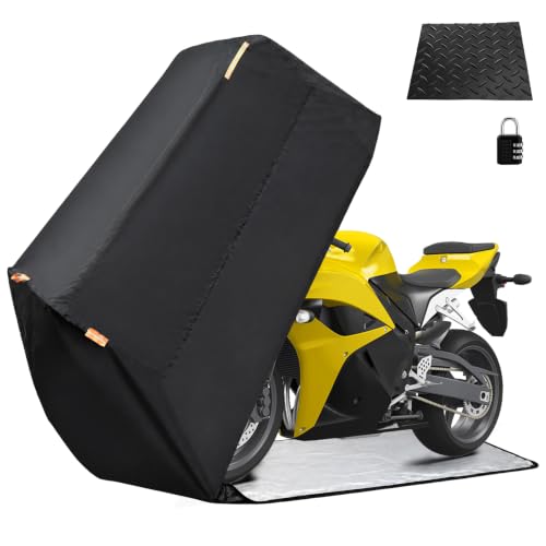 Full Enclosed Motorcycle Cover, 210D Oxford Waterproof with Lock & Anti-Slip Pad, 116x41x50 All-Weather Protection for Outdoor/Indoor Storage, Sun Rain Dust Resistant - size: 116x41x50"