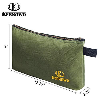 Premium Canvas Tool Pouch Zipper Bag,Small Tool Bag,Multipurpose Storage Pouch(4Pack 12.75x8x2.25 inch 20oz Water Resistant Heavy Duty Army Green Flat Bottom Tool Bag with Brass Zipper) - size: 12.75 inch