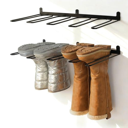 2 Pcs Wall Mounted Boot Rack, Black Metal Wader Hangers Shoe Rack 2 Pair Sturdy Wall Mounted Tall Boots Organizer with Screws and Expansion Tubes for Entryway, Garage, Home, Closet