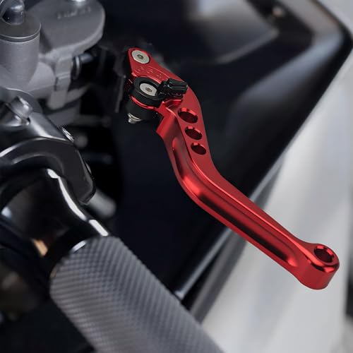 Universal Motorcycle Brake Clutch Pump Lever with Dual Hydraulic Master Cylinder Reservoir Set Left & Right CNC Suitable for 50-300cc Motorcycles with 7/8" 22mm Handlebars - color: Red