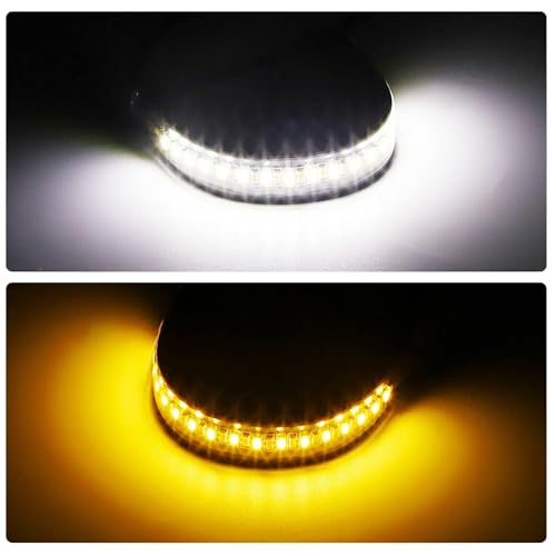 Motorcycle LED Turn Signal Light, 2PCS Switchback Fork Turn Signal DRL Daytime Running Lights, 12V Universal Wrap Around Mount LED Light Dual-Color (White + Amber)