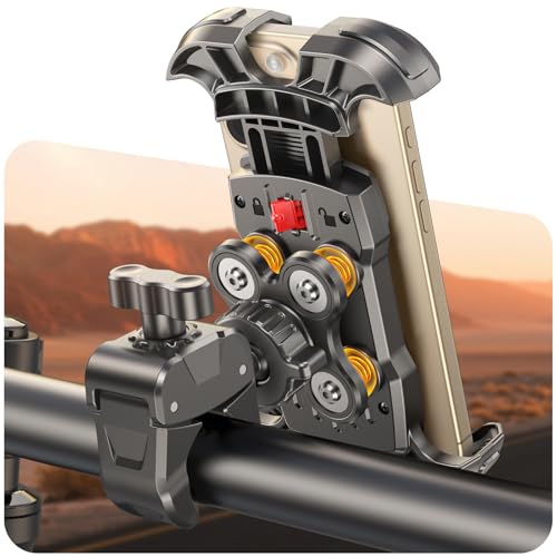 Bike Phone Holder, [Vibration Damper] [Tool-Free] Motorcycle Phone Mount, [Silicone Cushion] Handlebar Mount with Security Lock Compatible with iPhone, Samsung and 4.7-6.9'' Devices - style: Shock-Absorption Mount