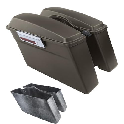 TCMT Hard Saddle bags Saddlebag Trunk W/Latch Keys & Liners Carpet Insert Fits For Harley Touring Road Glide Road King Street Glide Electra Glide Ultra Classic FLHT FLHR FLHX 1994-2013 - color: Frosted Painted Chrome Latches