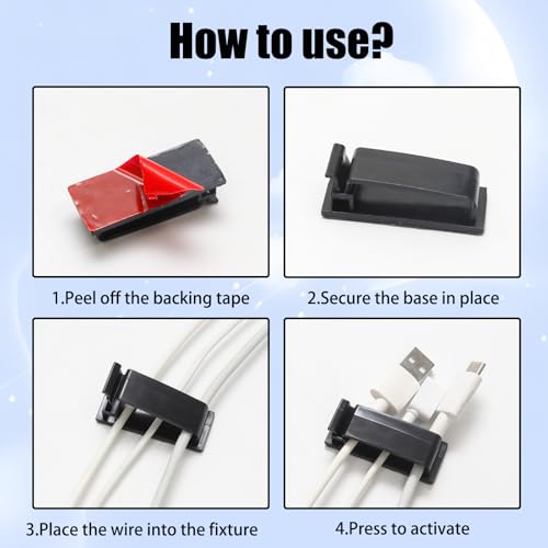50Pcs Self-Adhesive Cable Clips, Cable Management Clips, Wire Organizer for TV PC Ethernet Cable under Desk Home Office(Black) - color: Black