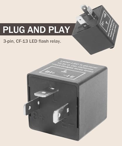 Bylikeho CF-13 LED Flasher Relay, Universal 12V Car Flasher Relay for LED Turn Signal Fixing Hyper Blink Flash, Fits Car SUV Motorcycle