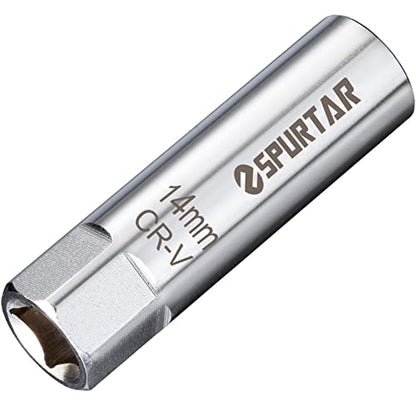 Spurtar 14mm Spark Plug Socket 12-Point Thin Wall 3/8" Drive Spring Clips Spark Plug Removal Tool Compatible with BMW, Mercedes, Nissan, Motorcycle, Car, SUV CRV Steel Wrench - size: 14mm Spring Clip
