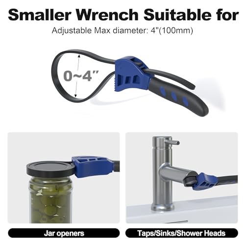 Strap Wrench Set, 2pcs Adjustable Rubber Strap Wrench, Oil Filter Strap Wrench, Max Diameter 4" and 6" with Rubber Belt, Jar Opener for Weak Hands