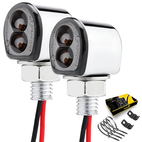 TSUNG Mini Motorcycle Turn Signals Light LED Micro Blinkers for Front/Rear Universal Aftermarket Small Indicator for Cafe Racer Bobber Cruiser Street Bikes (B-Chrome) - color: B-Chrome