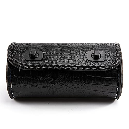 Universal Motorcycle Handlebar Tool Bag - Black PU Crocodile Leather Side Bag With Rivets for Sissy Bar or Rear Carrier - color: Black 2