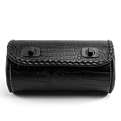 Universal Motorcycle Handlebar Tool Bag - Black PU Crocodile Leather Side Bag With Rivets for Sissy Bar or Rear Carrier - color: Black 2