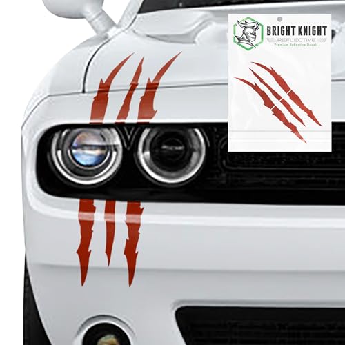 Bright Knight Decals Reflective Claw Mark Car Decals for Men - Red 6 Pcs 3M Vinyl Car Stickers and Headlight Decal for Vehicles - Scratch Cover for Night Visibility, Made in USA, Pack of 1 - color: Red, size: 1 pk