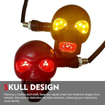 2 PCS Motorcycle Skull Turn Signal Light, 10 mm Screw LED Turn Signal Lamp with Red DRL & Amber Direction Warning, Universal for Scooter Dirt Bike (Red & Amber) - color: Red & Amber