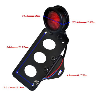 LED Tail Rear Light 3/4" Axle Hole Side Mount License Plate Horizontal/Vertical Bracket Brake Light Motorcycle Compatible for Harley Honda Yamaha Suzuki Chopper Bobber