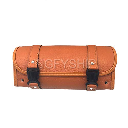 Motorcycle Fork Bag Orange Waterproof Motorbike Tool Bag Handlebar Bag PU Leather Saddlebag Front Rear Storage Tool Pouch