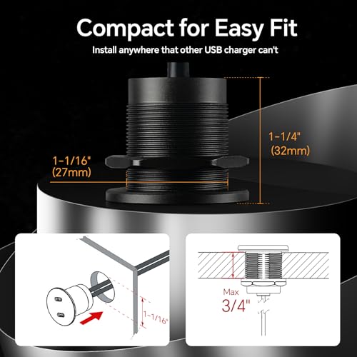 50W 12V USB Outlet Dual 25W USB-C Charger PD 3.0 Aluminum Fast Charging Socket, Replacement Car Charger Accessories for RV Camper Trailer Truck Boat Golf - color: 1Pcs