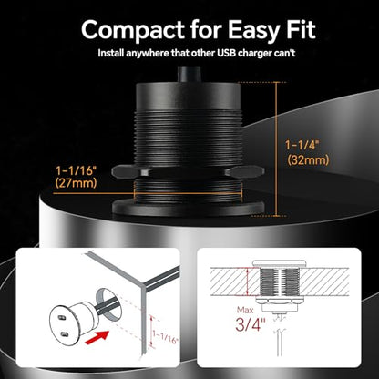 50W 12V USB Outlet Dual 25W USB-C Charger PD 3.0 Aluminum Fast Charging Socket, Replacement Car Charger Accessories for RV Camper Trailer Truck Boat Golf - color: 1Pcs