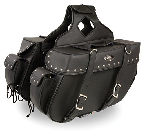 Milwaukee Leather Black Large Zip-Off PVC Throw Over Riveted or Plain Large Motorcycle Saddle Bag (SH574ZB) - style: Sh574zb