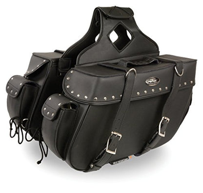 Milwaukee Leather Black Large Zip-Off PVC Throw Over Riveted or Plain Large Motorcycle Saddle Bag (SH574ZB) - style: Sh574zb