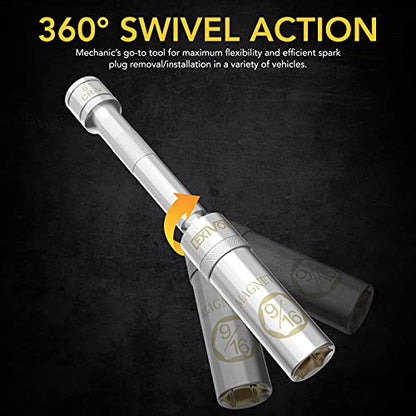 LEXIVON 9/16-Inch Spark Plug Swivel Socket, 3/8" Drive x 6" Total Length | Enhanced Magnetic Design with Thin Wall Socket, Cr-v Steel (LX-SSPS9166) - size: 9/16-Inch x 6-Inch