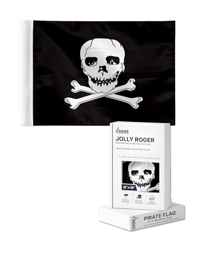 AGAS Jolly Roger Pirate Motorcycle Flag 6x9 inch - Double-Sided Printed 2-Ply Durable Knitted Polyester - 0.75 inch Sleeve- Fits on 3/8" Mount Pole - color: Jolly Roger