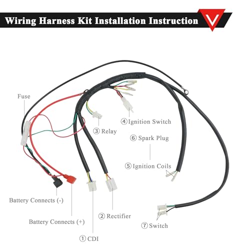 PRO BAT 50cc Dirt Bike Full Wiring Harness Loom Coil CDI Solenoid Relay Kit for 49cc 50cc 70cc 90cc 4-Stroke Dirt Pit Bike Electric Start Engine Apollo Coolster Taotao YX Buyang - style: 3 Electrode A7TJC Spark Plug + Full-wave Rectifier