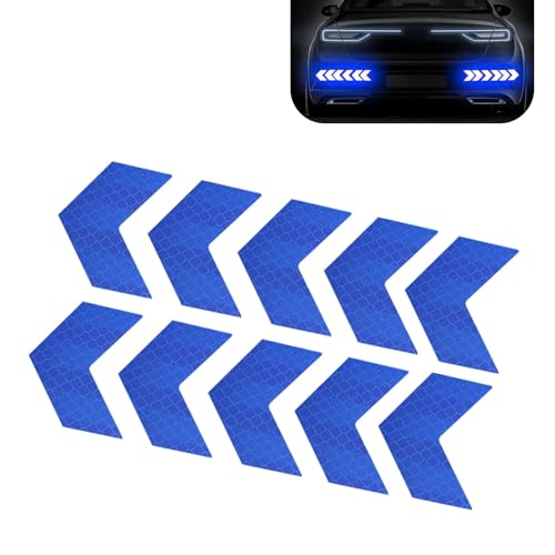 10 PCS Car Arrow Reflective Stickers, 1.97" x 1.81" Waterproof Safety Tapes, High Visibility Night Caution Warning Reflective Stickers, Universal for Most Cars (Blue) - color: Blue