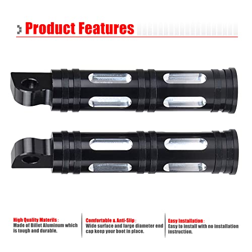 Goldfire 1 Pair Motorcycle Foot Pegs CNC Cut Male Front & Rear Foot Pegs Foot Rests Motorcycle Passenger Pedals Compatible with Harley Sportster, Dyna, Road King (Black) - color: Black