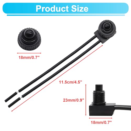TWTADE 2PCS Waterproof RV Push Button Switch 12V ON/Off SPST Switch for Motorcycle/Auto Car Bathroom Fan with 4.5'' Lines KP-107 - size: 2 PCS