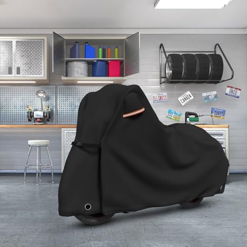 STARTWO Motorcycle Covers Waterproof Outdoor Storage for Harley Davidson Touring Models with Side+Top Box Ultra Limited,Road Glide Limited, Gold Wing,Road Master 110"x45"x59" Black - size: Side+Top Box