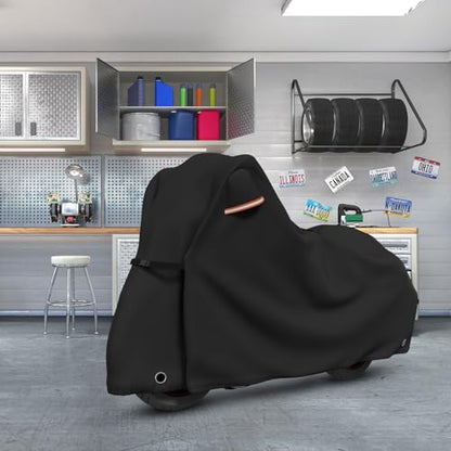 STARTWO Motorcycle Covers Waterproof Outdoor Storage for Harley Davidson Touring Models with Side+Top Box Ultra Limited,Road Glide Limited, Gold Wing,Road Master 110"x45"x59" Black - size: Side+Top Box