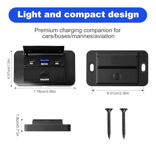 12V RV USB Outlet,78W,Dual PD3.0 Type-C Fast Charge 60W and QC3.0 18W Panel Wall Mount,Car USB Wall Charger Adapter for RV,Boat,Bus,ATV Motorcycle,Truck