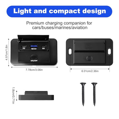 12V RV USB Outlet,78W,Dual PD3.0 Type-C Fast Charge 60W and QC3.0 18W Panel Wall Mount,Car USB Wall Charger Adapter for RV,Boat,Bus,ATV Motorcycle,Truck