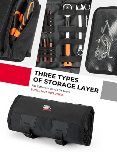 KEMIMOTO Motorcycle Tool Bag - Handlebar Kit Roll Up Organizer With Elastic Loops Pockets - Sturdy Pouch for Softail Dyna Sportster - Tools Not Included