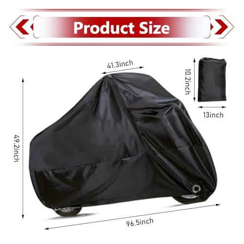 Motorcycle Cover, Outdoor Waterproof Motorcycle Cover, Motorcycle Full Cover Accessories with Storage Bag, Universal Foldable Durable Motorcycle Protective Cover Replacement (Black)