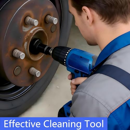 Wheel Hub Cleaning Kit for Power Drill - Includes 1 Adapter and 5 Grinding Pads for Rust Removal on Lug Studs and Brake Rotors
