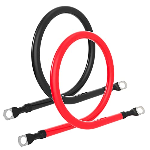 4 AWG Battery Cable 4AWG Gauge Pure Copper Battery Inverter Cables with 3/8 in Lugs Both Ends Power Inverter Wire Set for Automotive Solar Marine Boat RV Car Motorcycle Red and Black (3FT) - size: 3ft