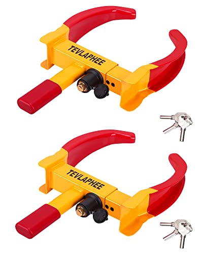 Tevlaphee Wheel Lock Set,Trailer Security Adjustable Anti Theft Trailer Wheel Lock for Car Camper Trailers SUV Boat Motorcycle Great Deterrent 2 Packs 6 Alike Keys - color: Red-yellow-2 Pack