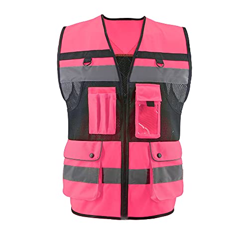 Safety Vest High Visibility Reflective Construction Vest for Men Women - color: Pink, size: XX-Large