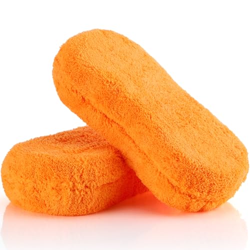 Tanlade 2 Pcs Large Car Wash Sponge for Cleaning, The Microfiber Sponges for Car Washing Supplies, Trucks and Motorcycles (Orange) - color: Orange