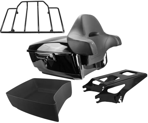 YHMOTO 13.7" King Tour Trunk+Around Backrest+Luggage Rack Fit for Harley Davidson Touring Road King, Road Glide, Street Glide,CVO 2014-2026 (Set A) - color: Set A