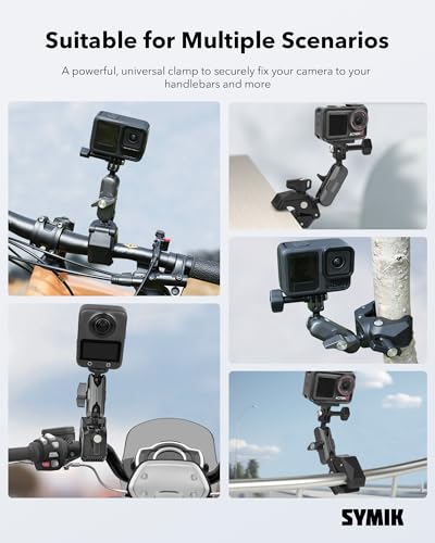 SYMIK Motorcycle Handlebar Mount for Action Camera, Heavy Duty Clamp Mount for Bike Bicycle Motorcycle Handlebar w/ 360° Ball Heads for Gopro, Insta360 X5 X4 Air X3 Ace Pro 2, Osmo 360 Action 6 5 Pro