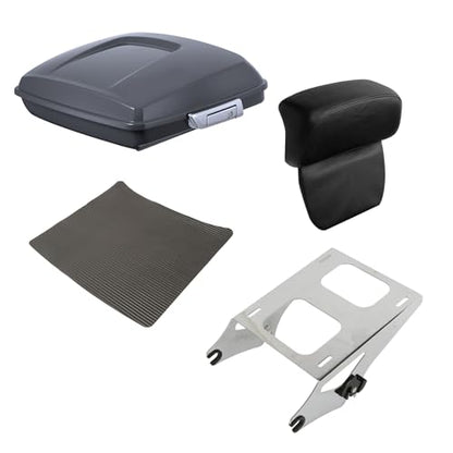 XFMT Motorcycle 5.5" Gunship Gray Razor Trunk Luggage W/Backrest Pad + Chrome Mount Bracket For Harley Touring Road King Street Glide Road Glide Electra Glide Ultra Classic 2014-Later - color: Gunship Gray Set 5