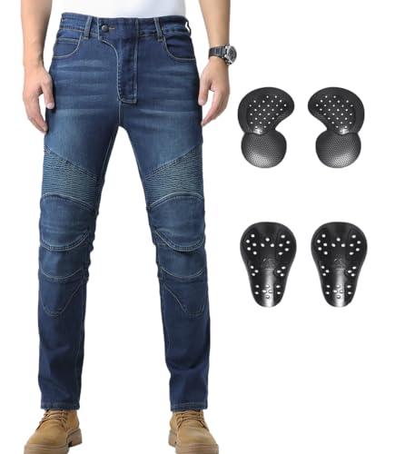 CTBQiTom Men's Motorcycle Pants Motocross Riding Jeans Adventure Motorbike Pants with Knee and Hip CE Armor Protector Pads - color: Blue, size: 36 Regular