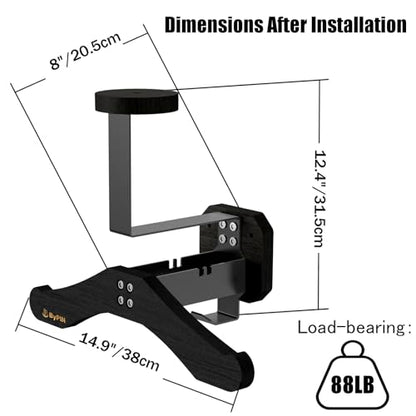 Helmet Holder Wall Mount, Solid Wood Motorcycle Helmet Rack with Heavy Duty Steel Hook, Helmet Wall Hanger for Motorcycle, Football, Cycling, Skiing & Tactical Gear, (Black)