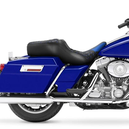 SLMOTO Black Blue Passenger Seat Motorcyle Rider Seat 2-Up Fit For Harley Electra Glide Ultra Classic Standard FLHTC 1997-2007 - style: Blue and Black