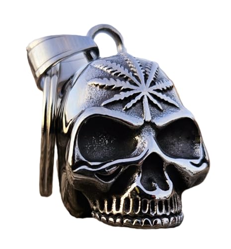 KMA Est. 2005 THE RIDE BELL Skull Weed Pot Leaf 3-D w/FREE HANGER Biker Good Luck Motorcycle Charm Original Keychain