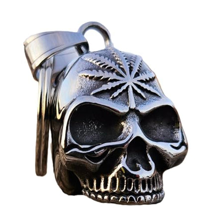 KMA Est. 2005 THE RIDE BELL Skull Weed Pot Leaf 3-D w/FREE HANGER Biker Good Luck Motorcycle Charm Original Keychain