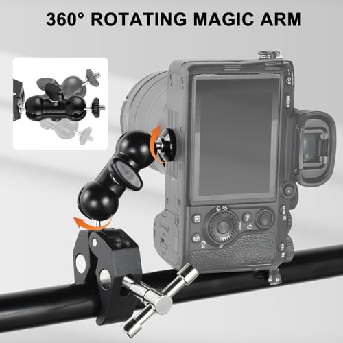 UTEBIT Super Clamp Camera Mount with 360° Ballhead Magic Arm, Black | Super Clamp Mount with 1/4" and 3/8" Thread, Desk/Bike/Bicycle/Motorcycle/ Handlebar for GoPro, Phone, Camera, Monitor